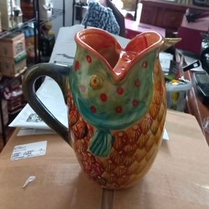 Adorable Koi Fish Pitcher with Ice Catcher, Hand Painted Made In Italy